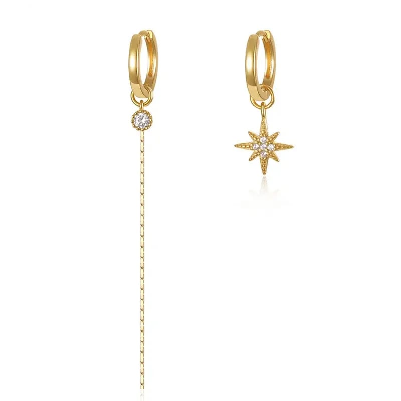 Custom 14k Gold Plated Asymmetric Star Cz Hoop Earrings Jewelry Women Hoop Earrings