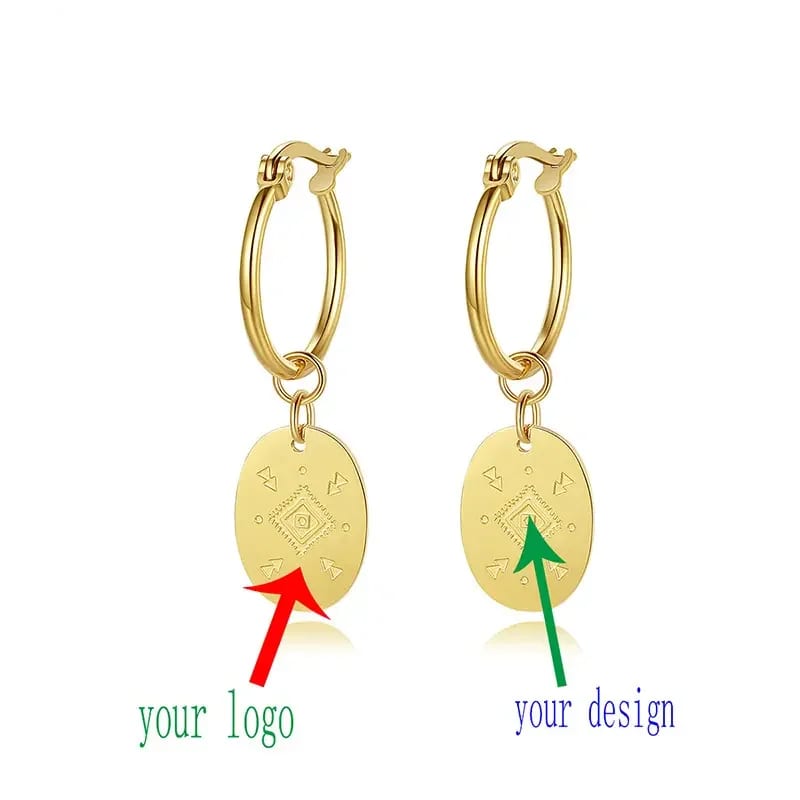 Custom Logo Men Gold Plated Oval Earrings New Earring Designs Jewelry Wholesale Hoop Earrings