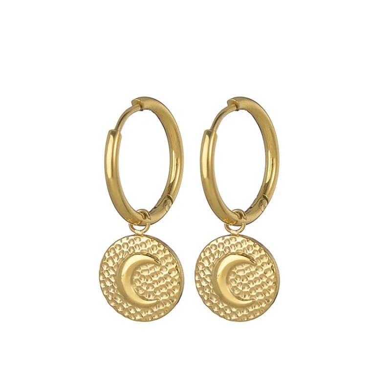 Fashion 18k Gold Plated Stainless Steel Moon Hoop Earring Women Hoop Earrings