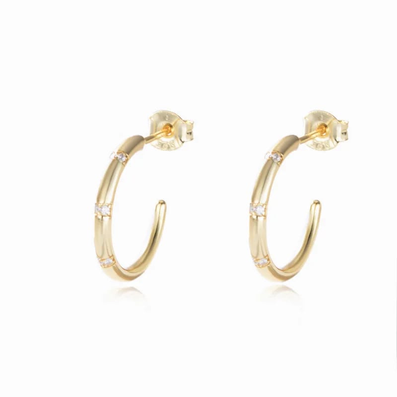 Fashion Gold Plated 925 Sterling Silver Cubic Zircon C Shape Stud Earrings Jewellery Hoop Earrings