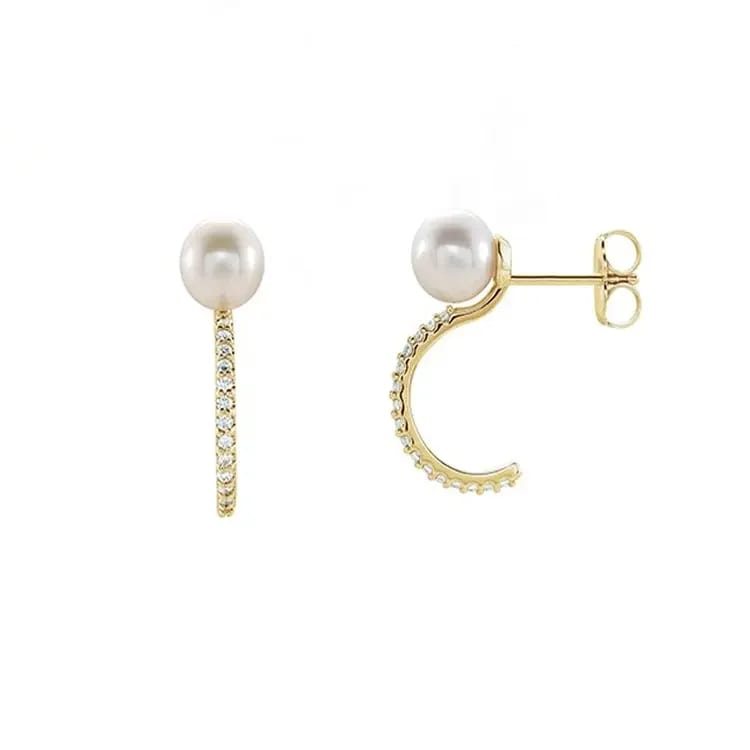 Baroque Pearl Design Cubic Zircon Half Bling Hoop Cc Stud Earrings Hoop Earrings