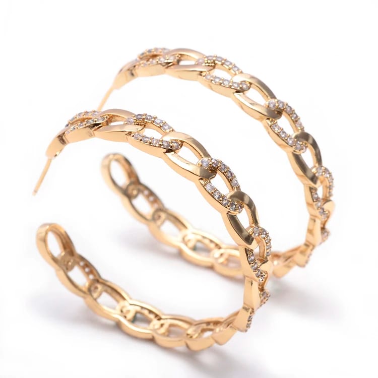 SXS JEWELRY Luxury Real Gold Plated Cuban Link White Zircon Hoop Earrings Jewelry For Women Hoop Earrings