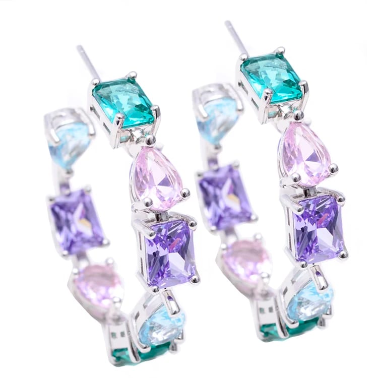 Young Ladie’s Multi Colored Stone Earrings Spring Rainbow Hoop Earring Hoop Earrings