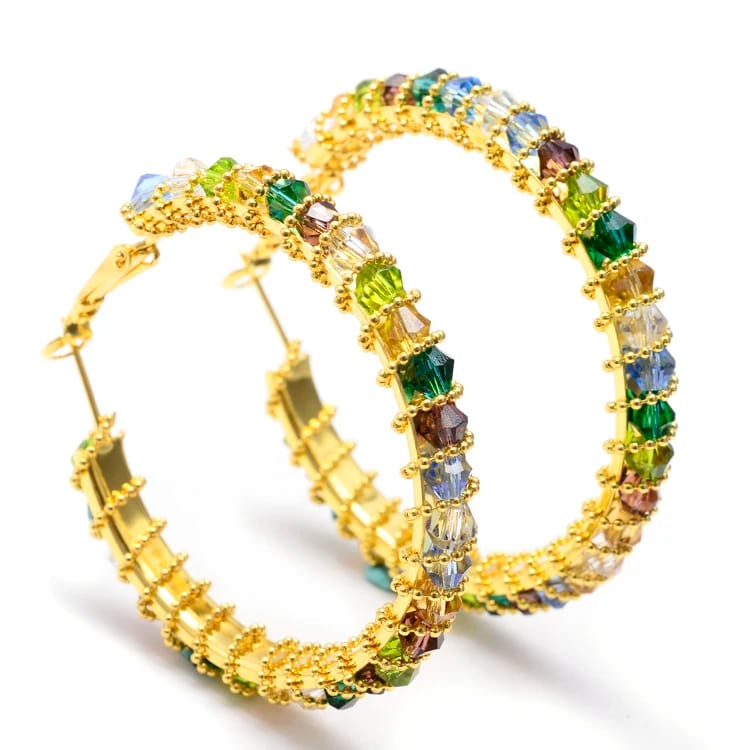 Fashion Colorful Bead Gemstone Gold Plated Hoop Earring Accessories Earrings Hoop Earrings