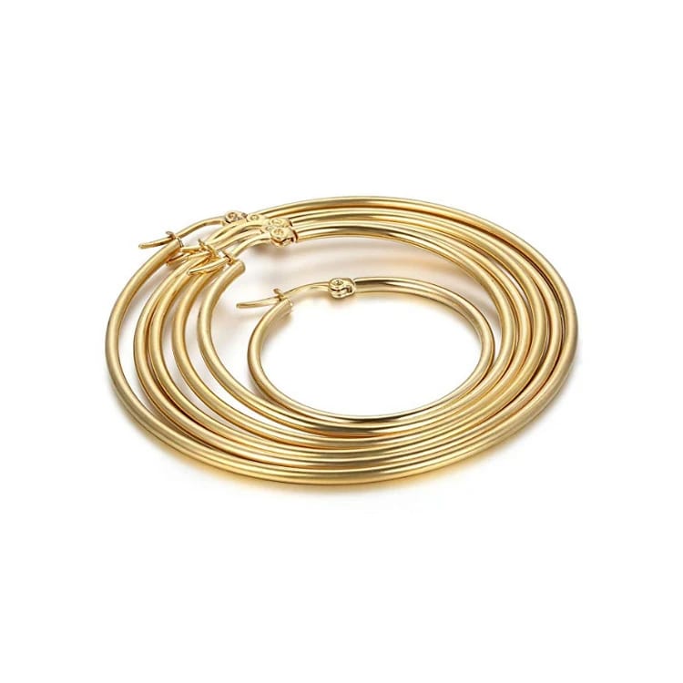 Women’s 3161l Stainless Steel 18k Gold Big Large Round Circle Hoop Earrings Hoop Earrings