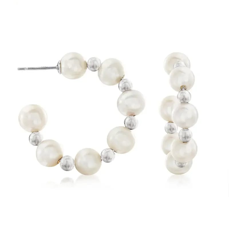 2021 New Fashion Silver Gold Color Beaded And Pearl C-hoop Earrings For Women Jewelry Hoop Earrings