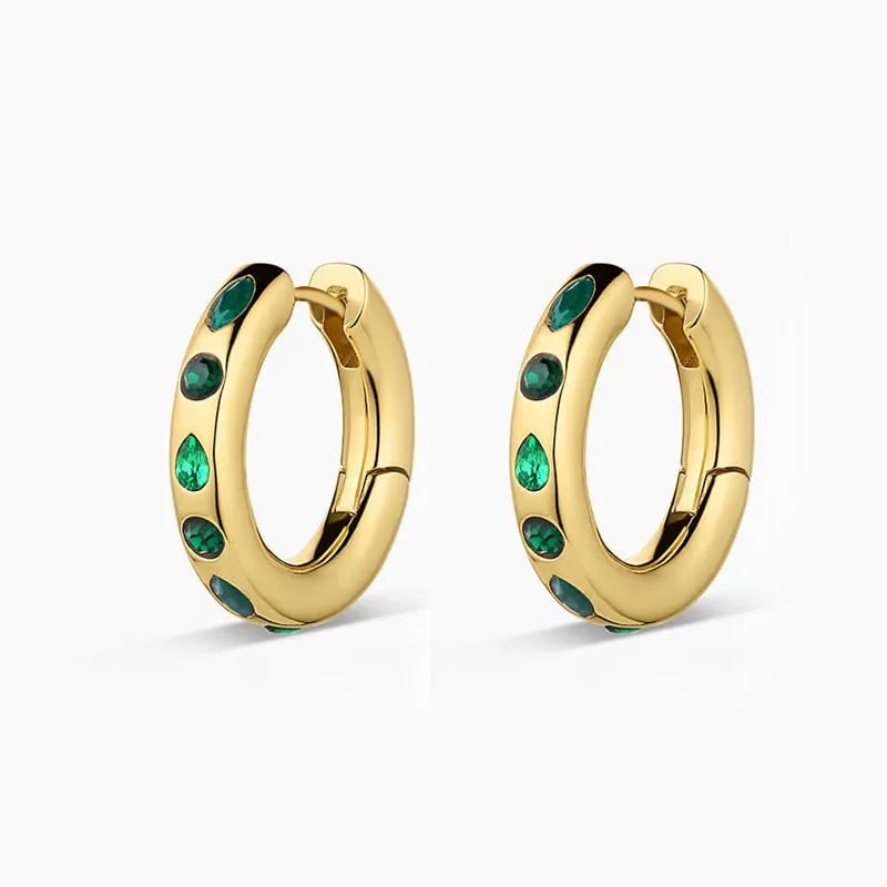 Classic 18k Gold Plated Brass Mixed Shaped Emerald Crystal Huggie Earrings For Women Fashion Jewelry Earrings Huggie Earrings