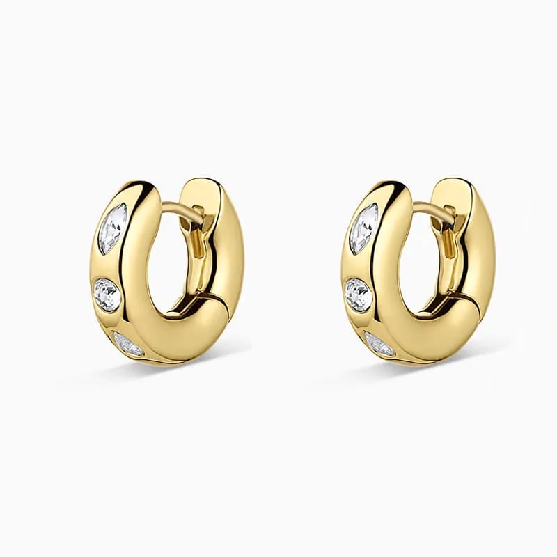 Trendy Classic Huggie Earrings For Women 925 Sterling Silver With 18k Gold Plated Shine Crystal Gemstones Fashion Jewelry Huggie Earrings