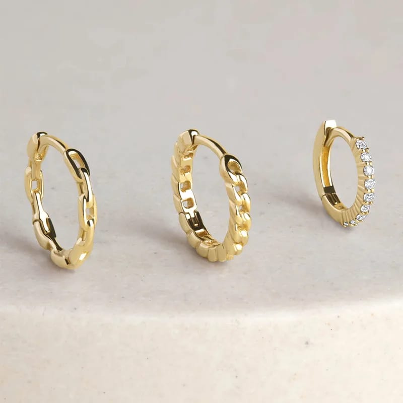 Stylish High Quality Sterling Silver 925 Earring 14k Gold Link Chain Shape Huggie Hoop Earrings For Women Huggie Earrings