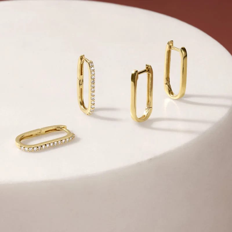 Fashion 925 Sterling Silver 18k Gold Vermeil Cubic Zirconia U Shape Oval Hoop Huggies Earrings Huggie Earrings