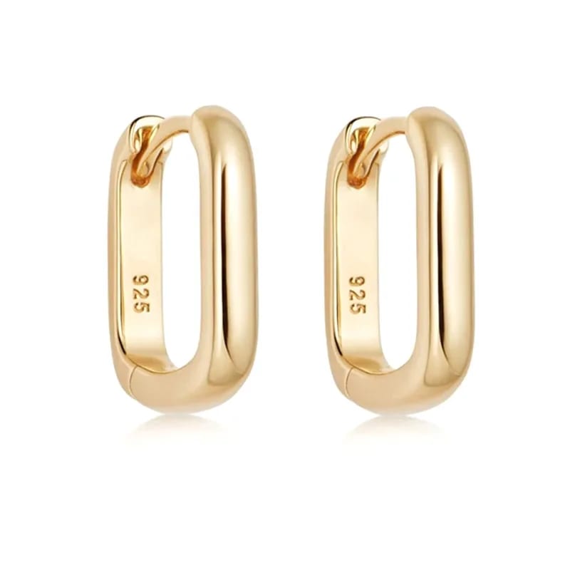 New Arrivals 925 Sterling Silver Gold Plated Oblong Huggie Hoop Earrings For Women Huggie Earrings