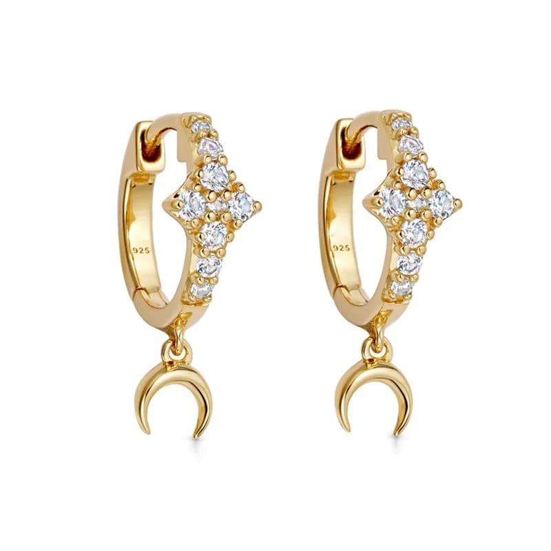 New Arrival Sterling Silver 925 Gold Plated Luna Crescent Drop Huggie Earrings For Women Drop Earrings