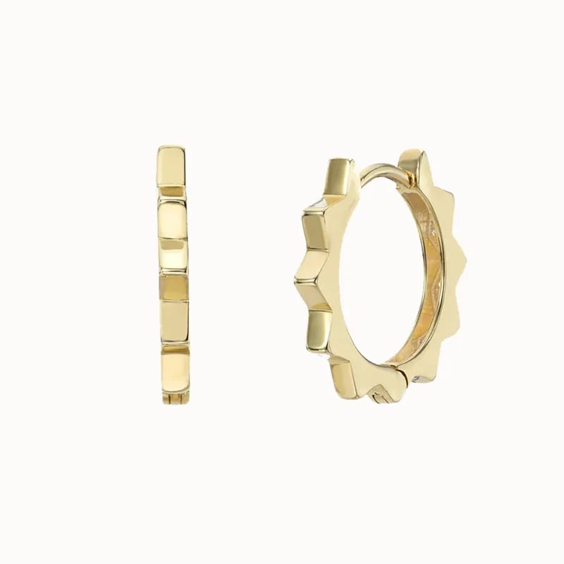 New Simple Design 925 Sterling Silver 14k Gold Spike Huggie Hoop Earrings Huggie Earrings