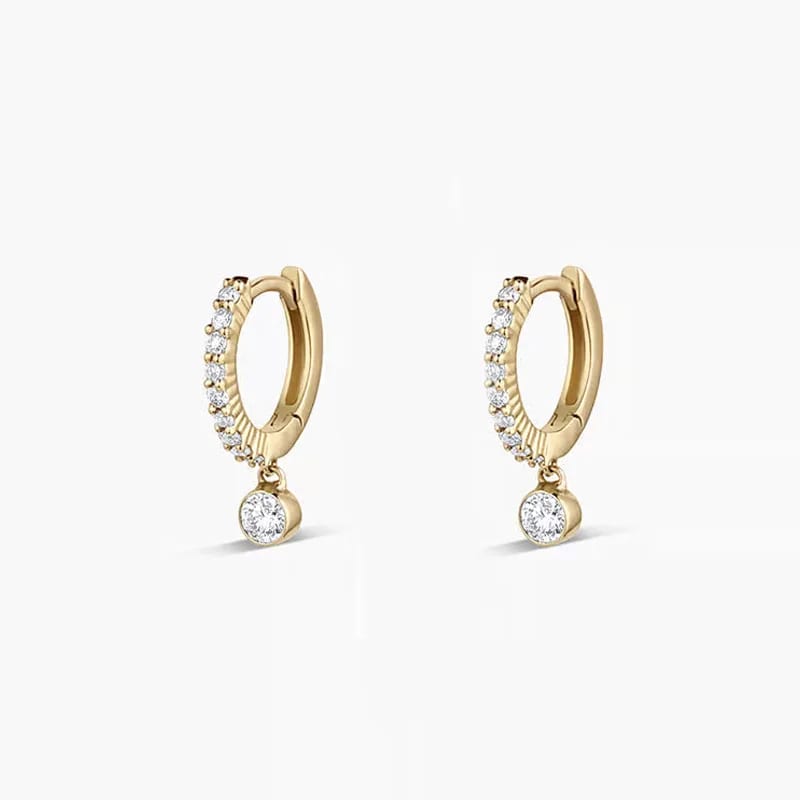 High Quality 925 Sterling Silver 14k Gold Plated Diamond Drop Pave Huggies Cubic Zirconia Hoop Earrings Huggie Earrings