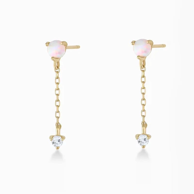 Fashion Fine Jewelry Natural Opal Jewellery 14k Gold Plated Chain Drop Earrings For Women Drop Earrings