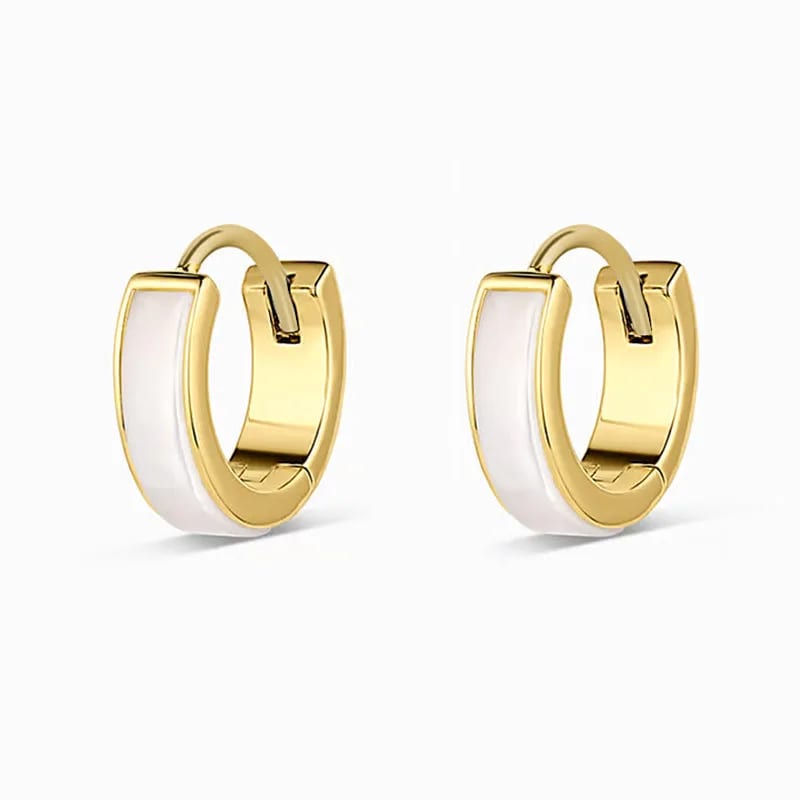 New Arrival 18k Gold Plated 925 Sterling Silver Jewelry Inlay Mother Of Pearl Huggie Hoop Earrings For Women Huggie Earrings
