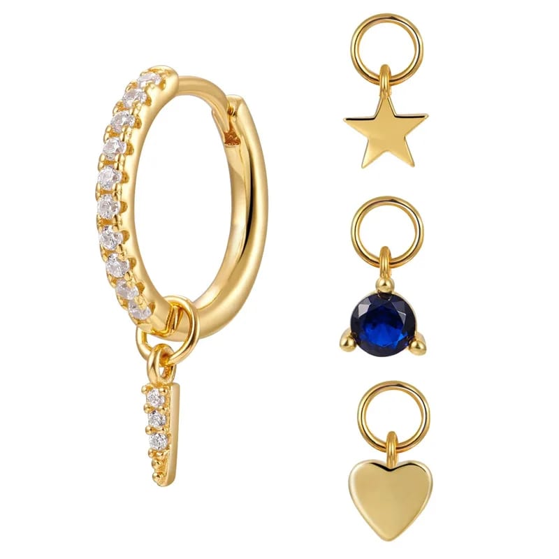 Custom Jewelry Diy Hoop Pendant 925 Silver Earring Star Heart Cubic Zircon 18k Gold Plated Huggie Earrings Huggie Earrings