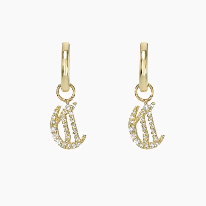 New Dainty 14k Gold Mini Huggie Hoop Earring With Cz Diamond Gothic Initial Letter Charm Earrings For Women Huggie Earrings