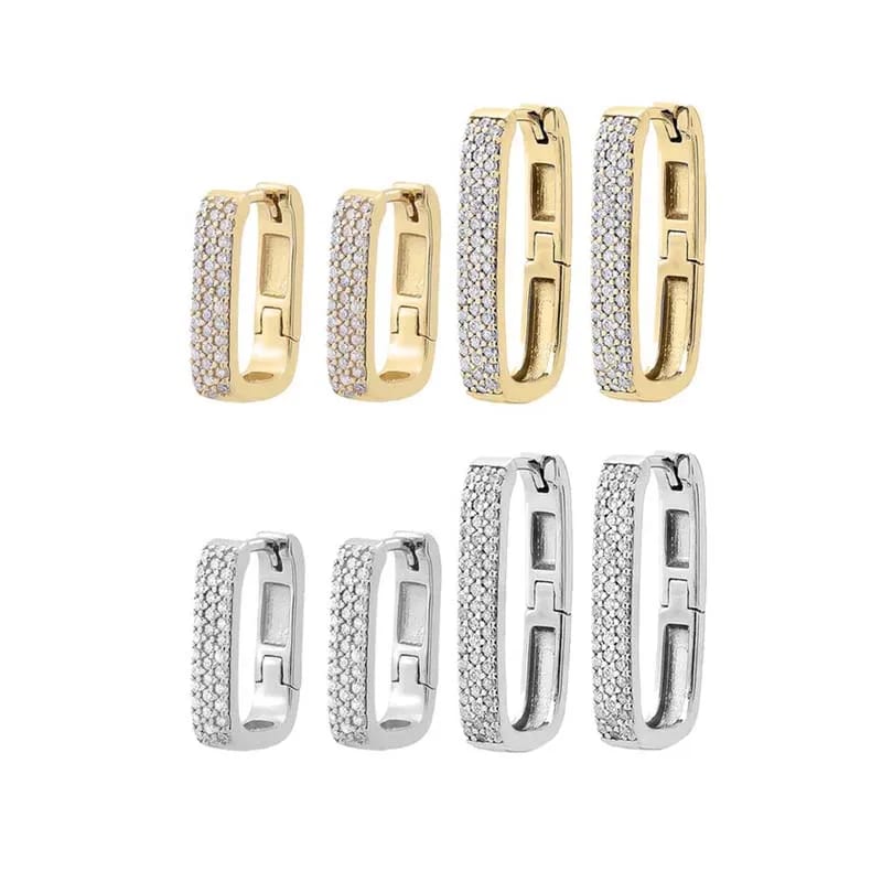 New Fashion Trend Cubic Zirconia 18k Gold Plated Geometric Square Huggie Hoop Earrings Huggie Earrings