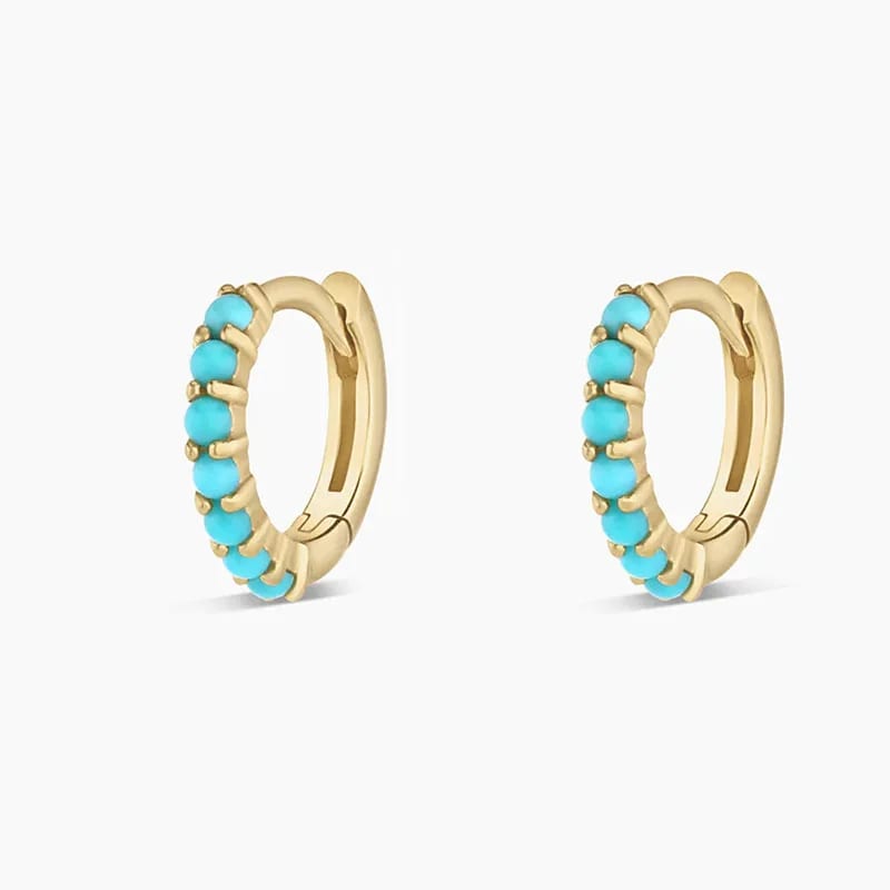 925 Sterling Silver 18k Gold Plated Mini Turquoise Huggie Hoop Earrings For Women Huggie Earrings