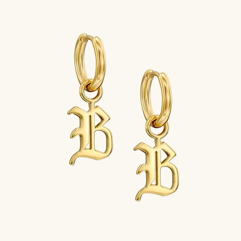 Trendy Personality 18k Gold Plated Initial Letters Charm Huggie Earrings Jewelry Women Old English Initial Hoop Earrings Huggie Earrings