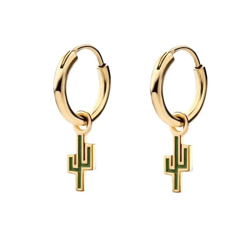 New Trend Stainless Steel Waterproof Jewelry 18k Gold Plated Cactus Charm Huggie Hoop Earrings For Men Huggie Earrings