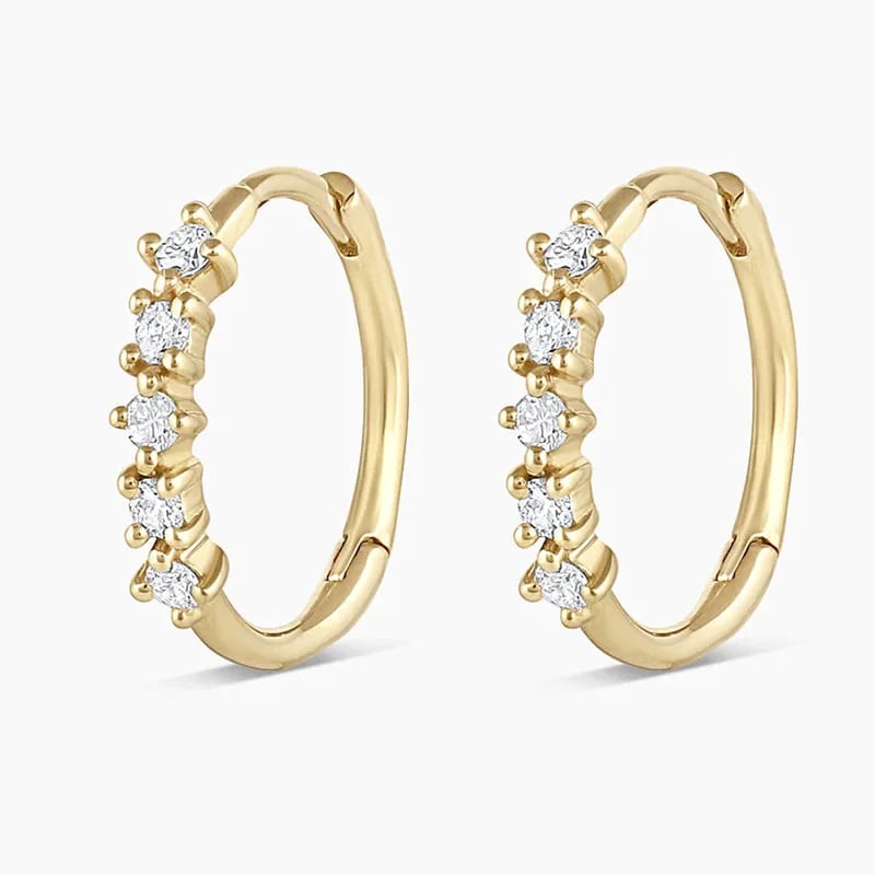 Custom Sparkling Cubic Zirconia 925 Sterling Silver 14k Gold Plated Diamond Row Huggies Hoop Earrings Huggie Earrings