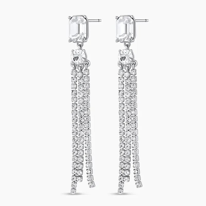 Fashion Bold And Full-on Fun Statement Earrings Shiny Glass Crystal Long Tassel Drop Dangle Tiered Party Earrings Drop Earrings