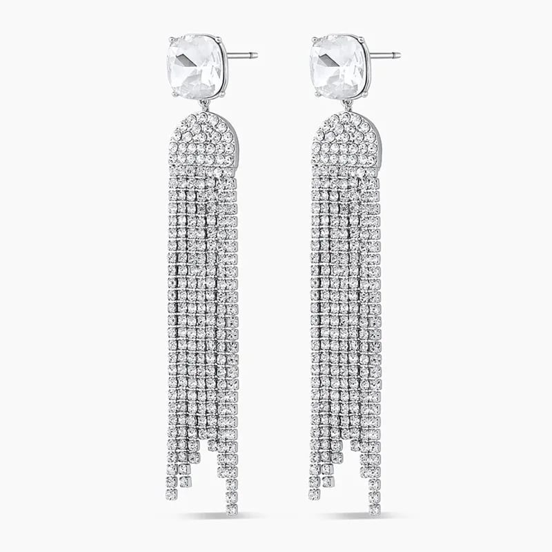 Luxury Jewelry Full Rhinestone Crystal Tassel Statement Earrings Shiny Dangle Drop Earrings Wedding Party Earrings Jewelry Drop Earrings