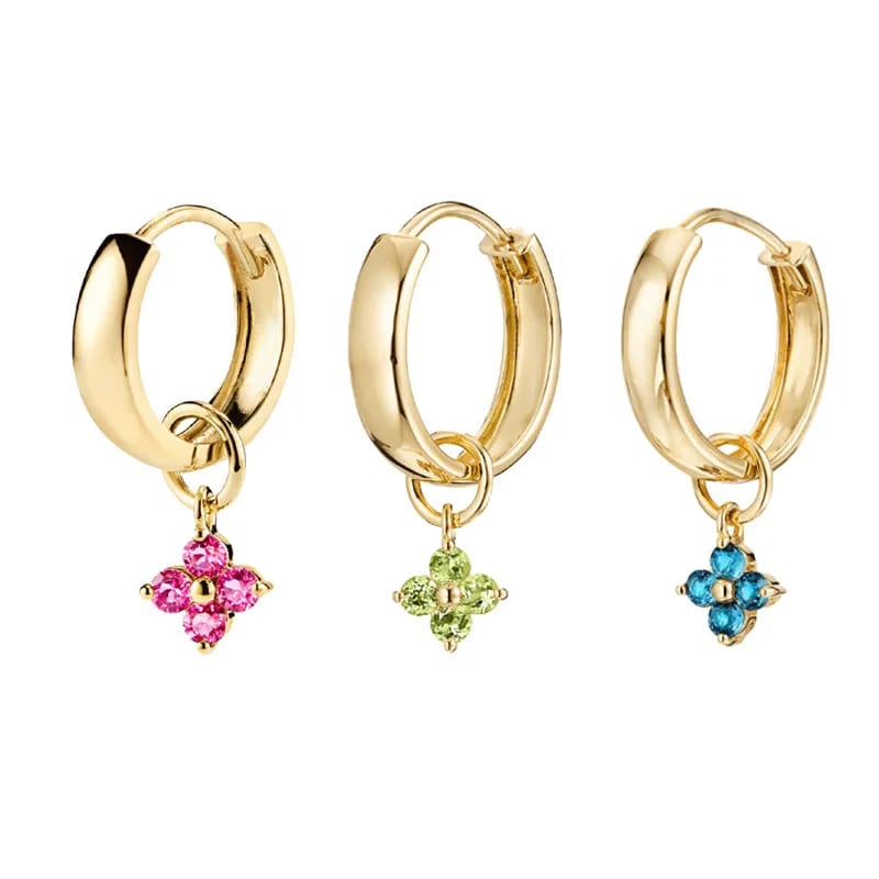 New Trendy 925 Sterling Silver 18k Gold Plated Dainty Gemstone Cluster Charm Hoop Earrings Drop Earrings