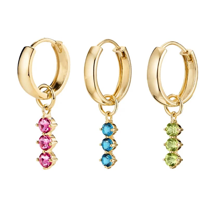 Delicate 925 Sterling Silver 18k Gold Plated Gemstone Icicle Cubic Zirconia Drop Hoop Earrings For Women Drop Earrings