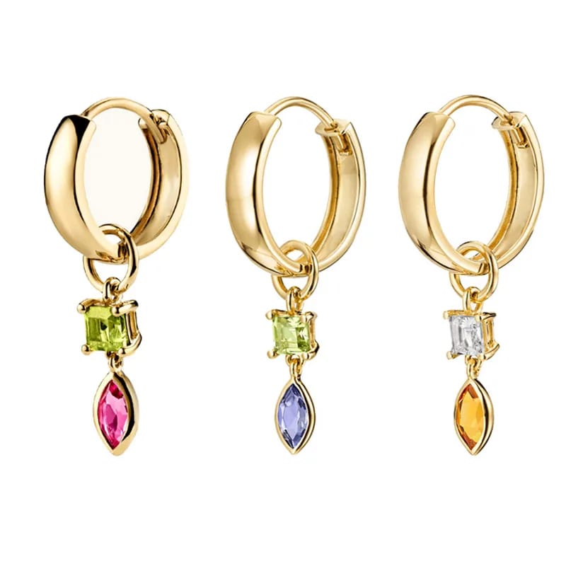 Minimalist Dainty 925 Silver 18k Gold Plated Single Duo Drop Cubic Zirconia Hoop Charm Earrings Drop Earrings