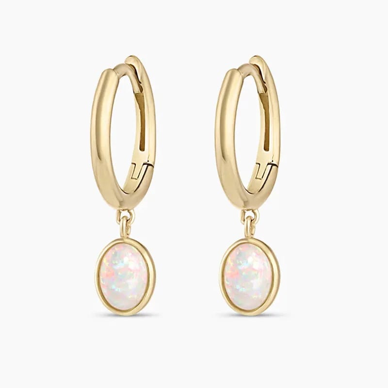 Fashion Minimal 18k Gold Plated 925 Silver Genuine Opal Stone Charm Huggie Hoop Earring Huggie Earrings