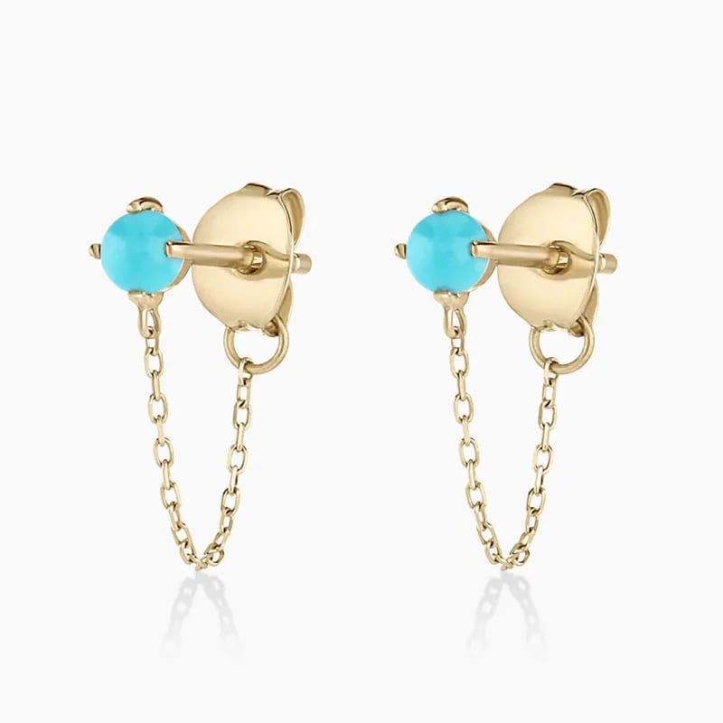 Latest Design 925 Sterling Silver Jewelry 18k Gold Plated Turquoise Chain Huggies Earrings Huggie Earrings