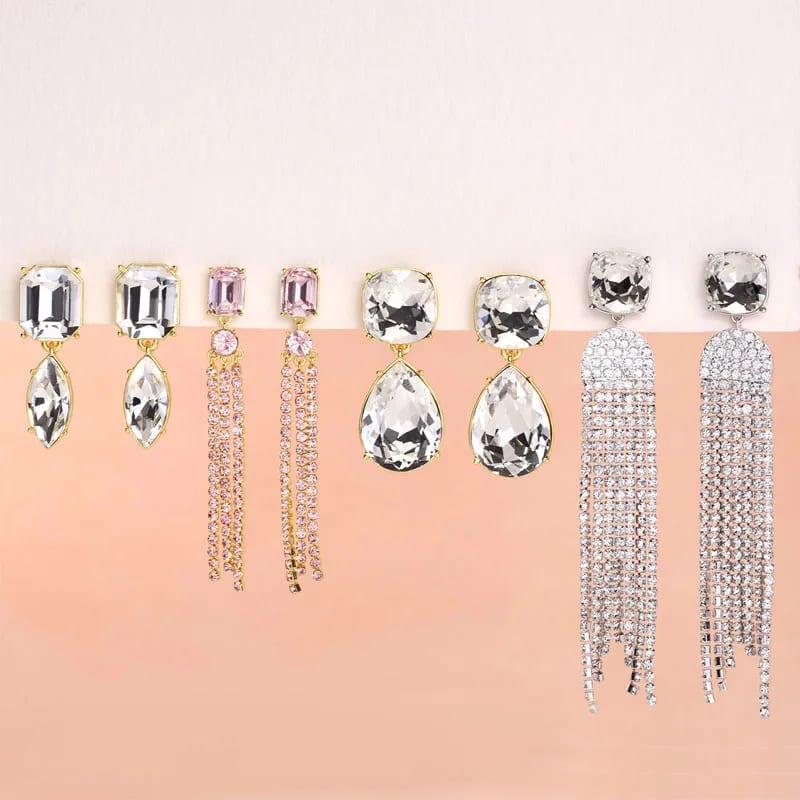 Fashion Long Tassel Rhinestone Dangle Drop Earrings Trendy Geometric Crystal Statement Earrings For Women Party Drop Earrings