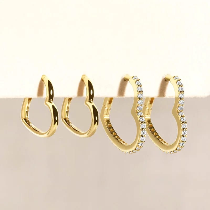 New Trendy Cubic Zirconia Cz Fashion Women Jewelry 18k Gold Plated Open Heart Huggie Earrings Huggie Earrings