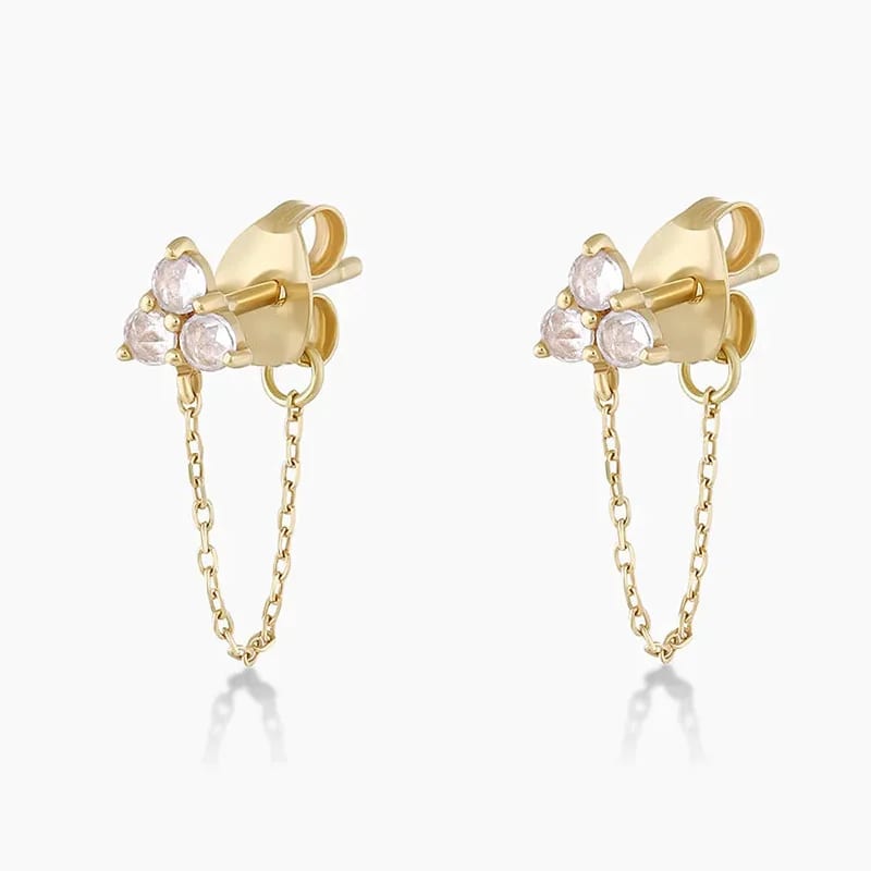 Fashion Simple 925 Sterling Silver 18k Gold Plated White Zircon Chain Drop Huggie Earrings Drop Earrings