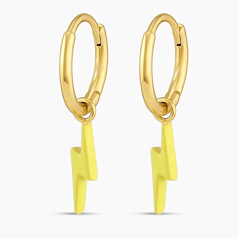 Fine 925 Silver Huggie Hoop Earrings 18k Gold Plated Neon Yellow Lightning Bolt Drop Earrings For Women Jewelry Drop Earrings