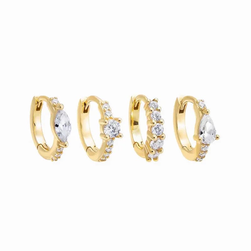 Newest 18k Gold Plated Sterling Silver Cubic Zirconia Colored Multi Shapes Huggie Earrings Post Small Hoop Earrings For Women Huggie Earrings