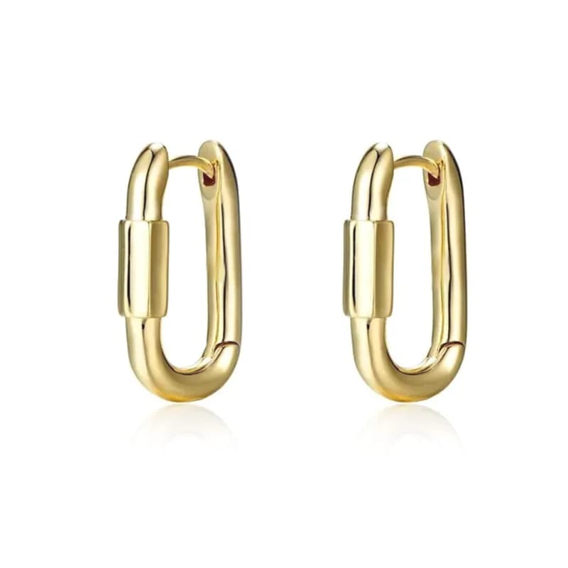 New Design 18k Gold Plated Rectangle Carabiner Lock Huggie Hoop Earrings Women Jewelry Huggie Earrings