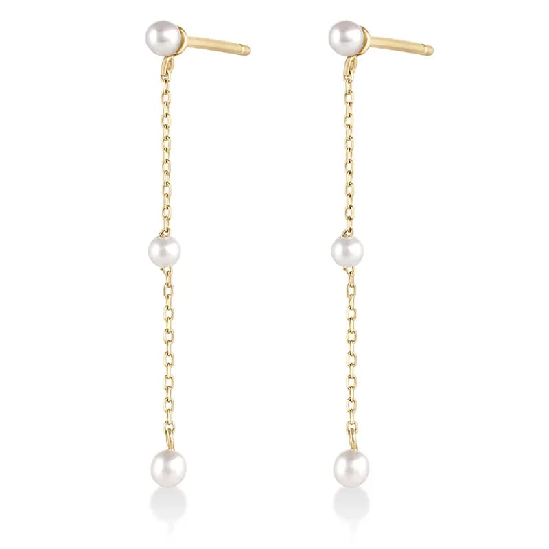 Dainty Fashion Women Jewelry 925 Sterling Silver Fresh Water Pearl Chain Drop Stud Earrings Drop Earrings