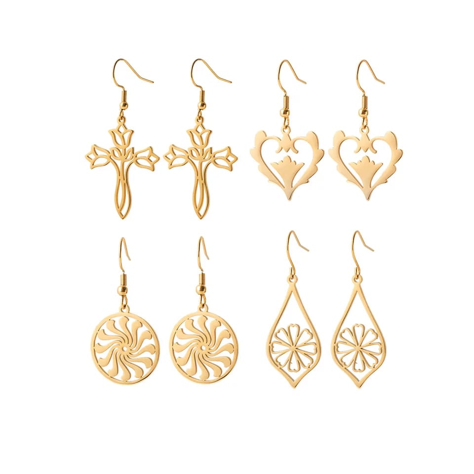 New Fashion Women Hanging Ear Jewelry 18k Gold Plated Delicate Stainless Steel Hollow Filigree Drop Dangle Earrings For Women Drop Earrings