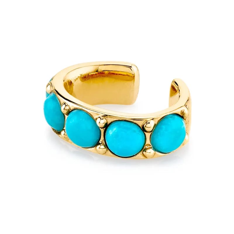 New Fashion Simple 925 Sterling Silver C Shaped Earrings Cuffs Gemstone Turquoise Ear Cuff For Women Jewelry Ear Cuff