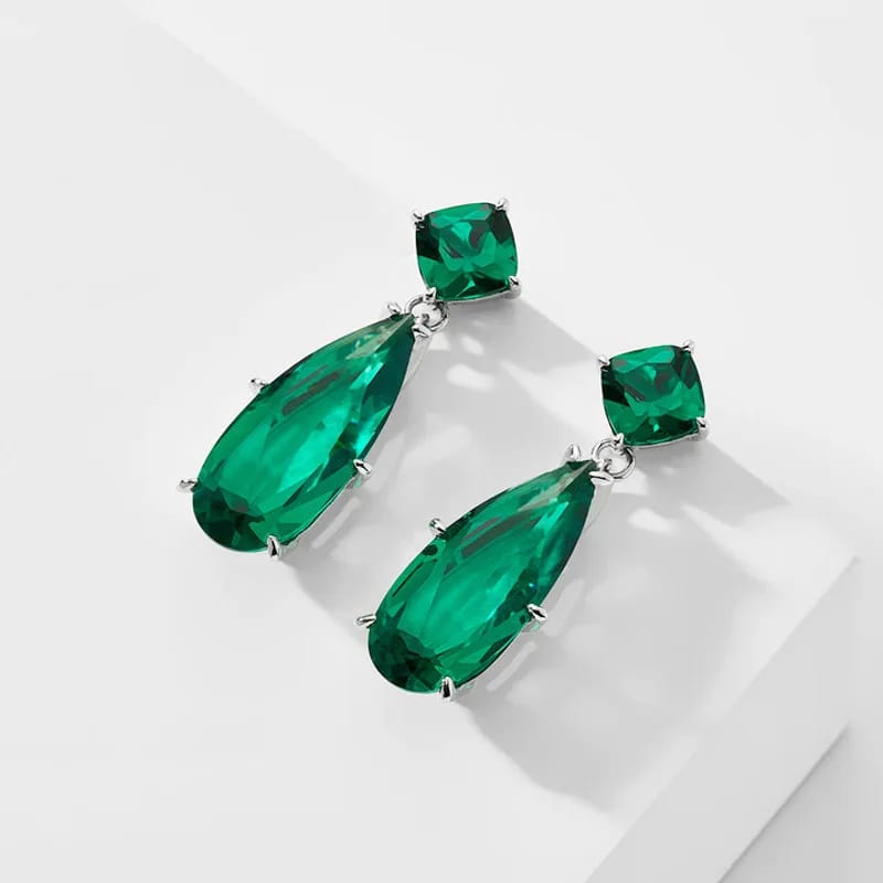 Fashion Elegant Classic Dark Green Emerald Crystal Stone Pear Drop Earrings Jewelry For Women Drop Earrings