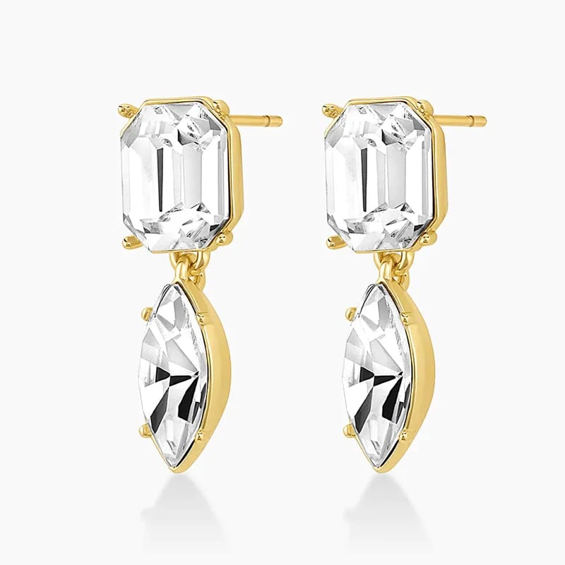 Fashion 18k Gold Plated Statement Earring Classic Geometric Octagon Glass Crystal Drop Earrings Jewelry For Women Drop Earrings