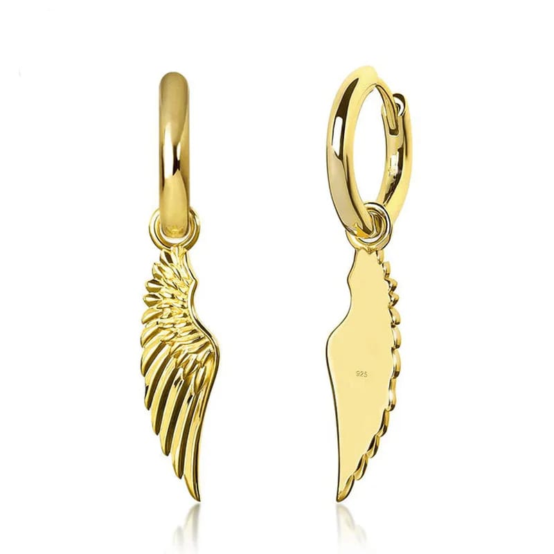 Hoop Earrings For Men Stainless Steel 18k Gold Plated Angel Wing Drop Dangle Huggie Hoop Earring Drop Earrings