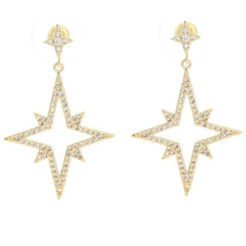Fashion Long Dangling Earrings Cz Cubic Zirconia Star Chandelier Earrings Jewelry Gold Plated Drop Earrings