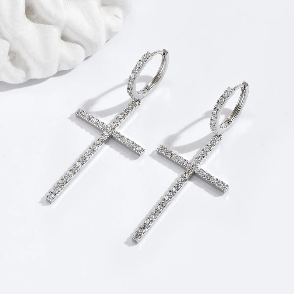 Fashion Mens Diamond Cross Chandelier Earrings Gold Plated Big Jewelry Drop Earrings