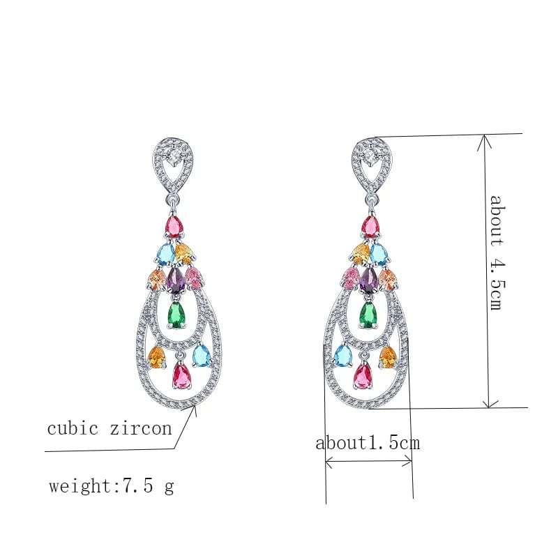 Wholesale Women Fashion Jewelry Hollow Oval Colorful Cubic Zircon Chandelier Earring New Drop Earrings