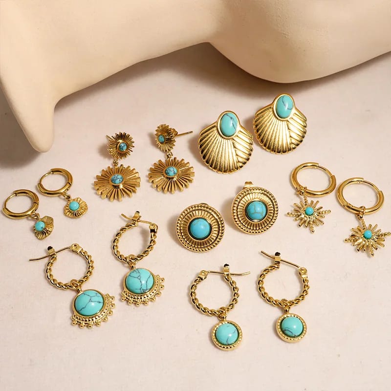 Fashion Elegant Stainless Steel Turquoise Earrings High Quality Stainless Steel Jewelry Drop Earrings